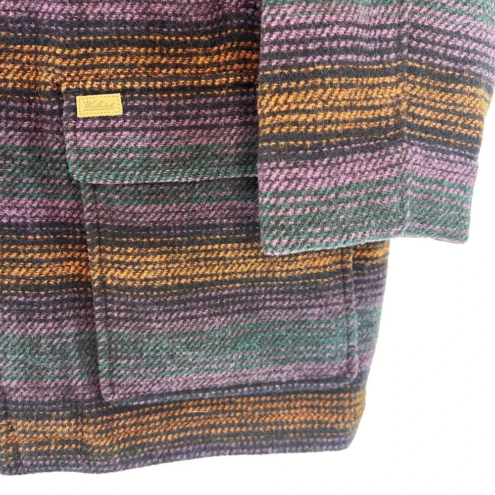WOOLRICH Wool‎ Blend Full Zip Striped Blanket Coat • XXL • purple green orange